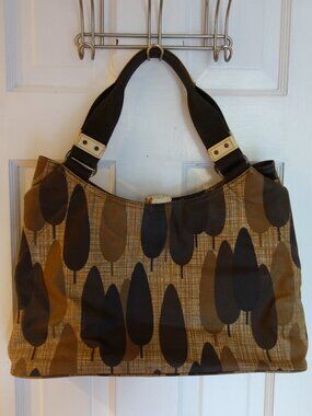 Vtg ORLA KIELY Browns Tans Trees Shoulder HandBag Purse
